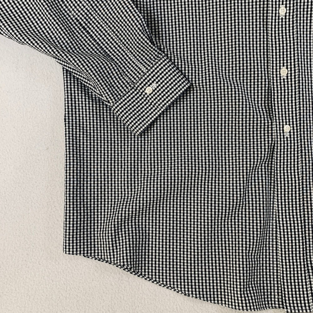 Brooks Brothers Madison Fit Non-Iron Men's 17.5 35 Black Gingham Button Up Shirt - Picture 5 of 9